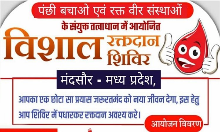 NEWS: मंदसौर में विशाल रक्तदान शिविर का आयोजन 4 दिसंबर को, इनके तत्वाधान में कार्यक्रम का आयोजन, पढ़े खबर
