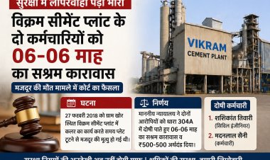 BIG NEWS : विक्रम सीमेंट प्लांट में लापरवाही पड़ी भारी, दो कर्मचारियों को 6-6 माह की सजा,मजदूर की मौत के 8 साल बाद आया फैसला, सुरक्षा मानकों की अनदेखी पर कोर्ट सख्त,पढ़े ये खबर