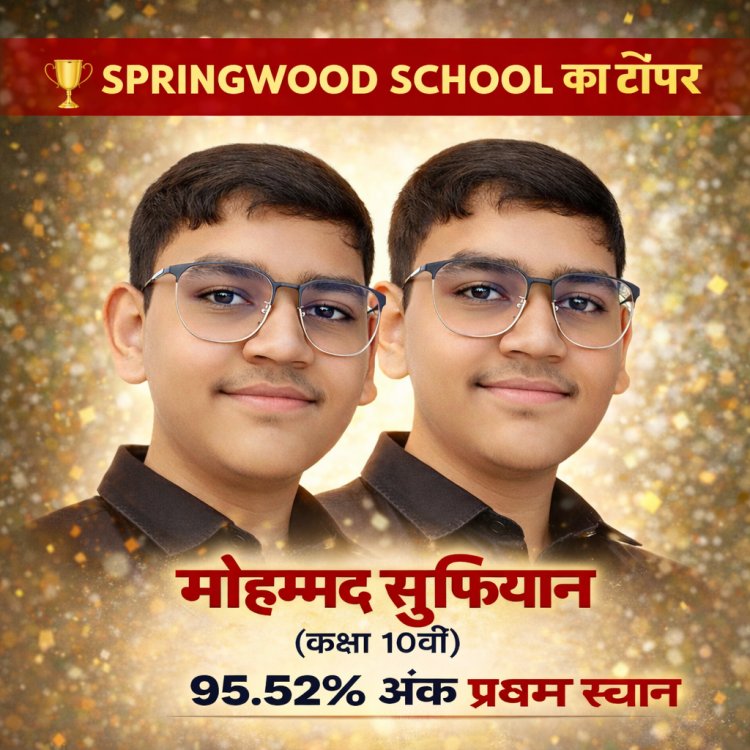 BIG NEWS : स्प्रिंगवुड स्कूल का चमका सितारा: मोहम्मद सुफियान ने 95.52% अंक के साथ किया टॉप,कड़ी मेहनत और शिक्षकों के मार्गदर्शन से हासिल की शानदार सफलता,पढ़े ये खबर